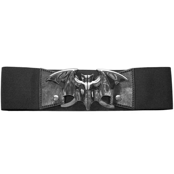 Bat Belt Womens L XL Silver Stretchy Elastic Waist Halloween Kreepsville Gothic - Picture 2 of 5